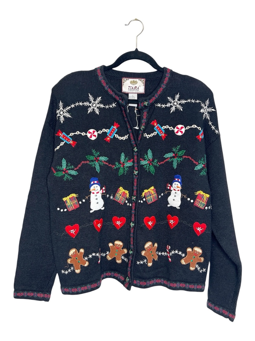 Vintage 2001 Tiara International Embroidered Ugly Christmas Sweater size Large